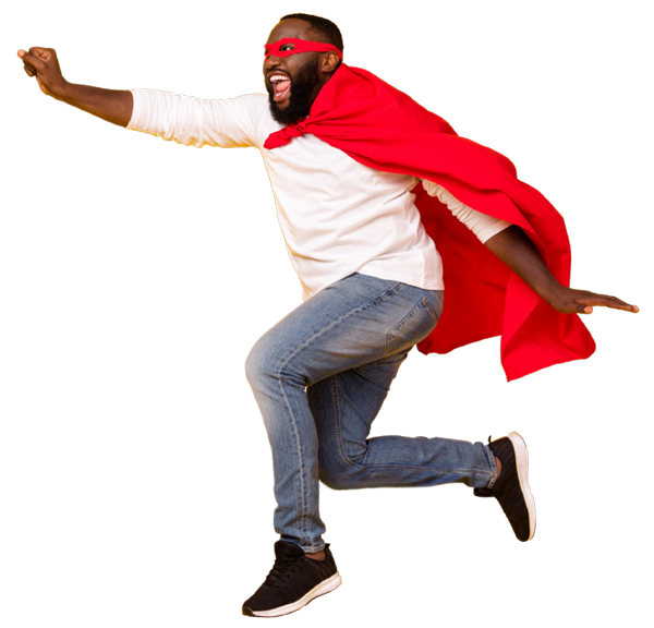 man jumping in cape