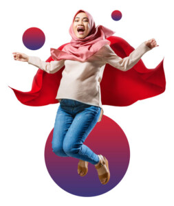woman jumping in cape