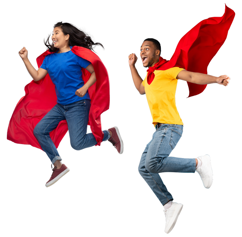 man and woman jumping in cape